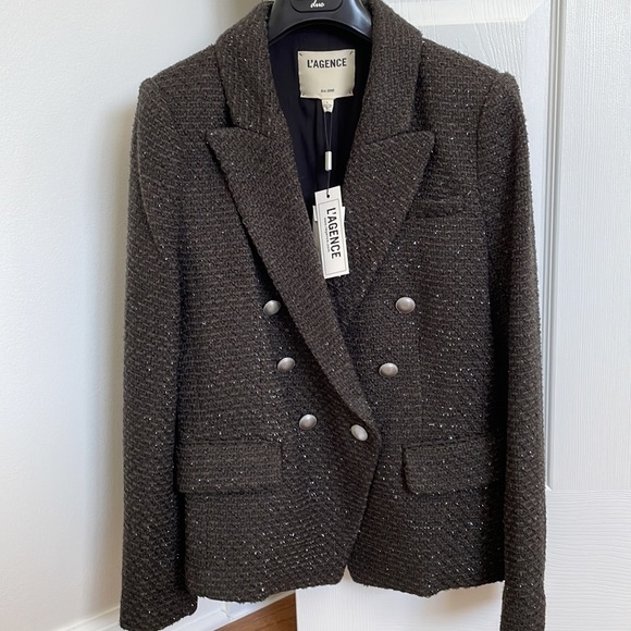 L’AGENCE Kenzie Double Breasted Tweed Shimmer Blazer - Picture 2 of 10